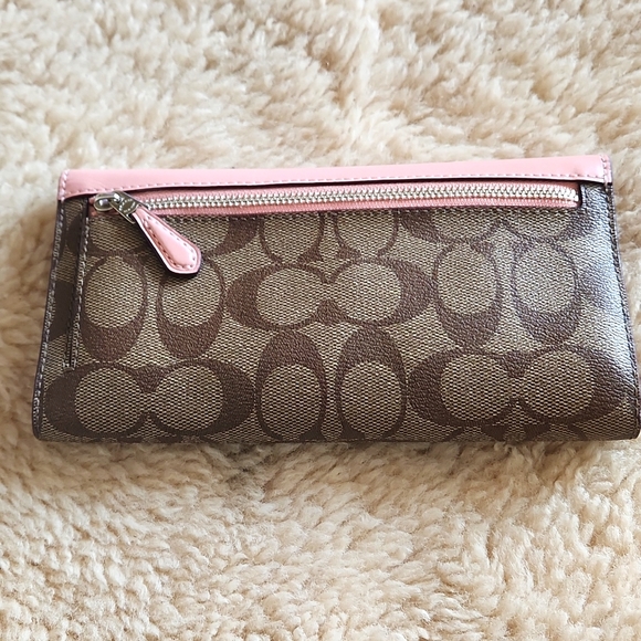 Beautiful Coach Brown Signature and Pink Leather Tri-fold Long Wallet 🩷🤎🩶 - Picture 3 of 12